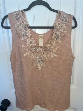 Anthropologie Embroidered V-Neck Tank Top in Dusty Rose